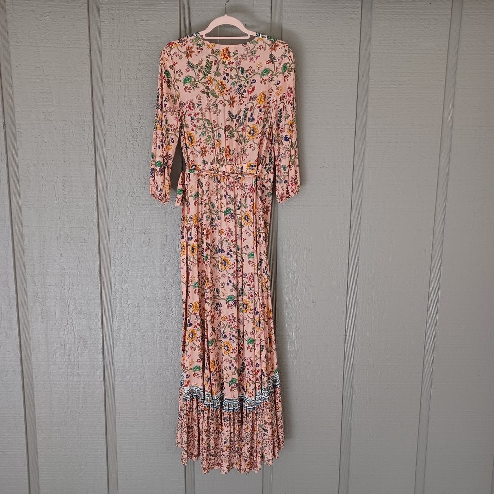 Farm Rio Anthropologie Clara Wrap Dress Size S Women Boho Viscose V Neck Floral - Picture 3 of 13